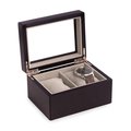 Bey Berk International Bey-Berk International BB689BLK Matte Black Wood 2 Watch Box with Glass Top Velour Lining & Pillows BB689BLK